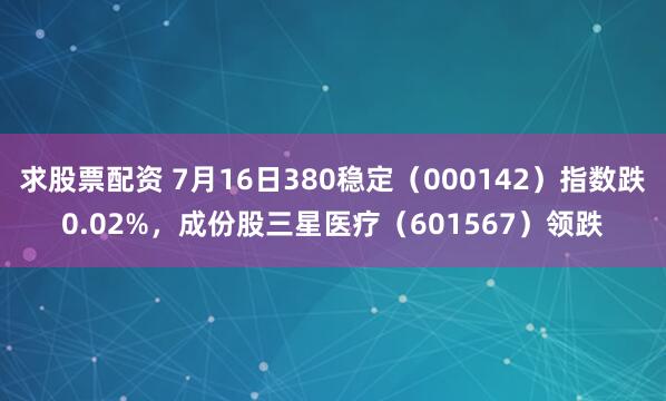 求股票配资 7月16日380稳定（000142）指数跌0.02%，成份股三星医疗（601567）领跌